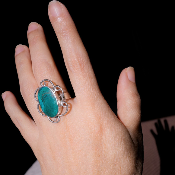 Handmade Silver Flower Turquoise Ring Brand New - Picture 5 of 6